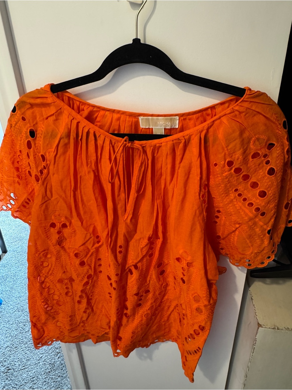 MICHAEL Michael Kors Bright Orange Eyelet Peasant Blouse